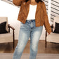 Clara Faux Suede Moto Jacket in Camel