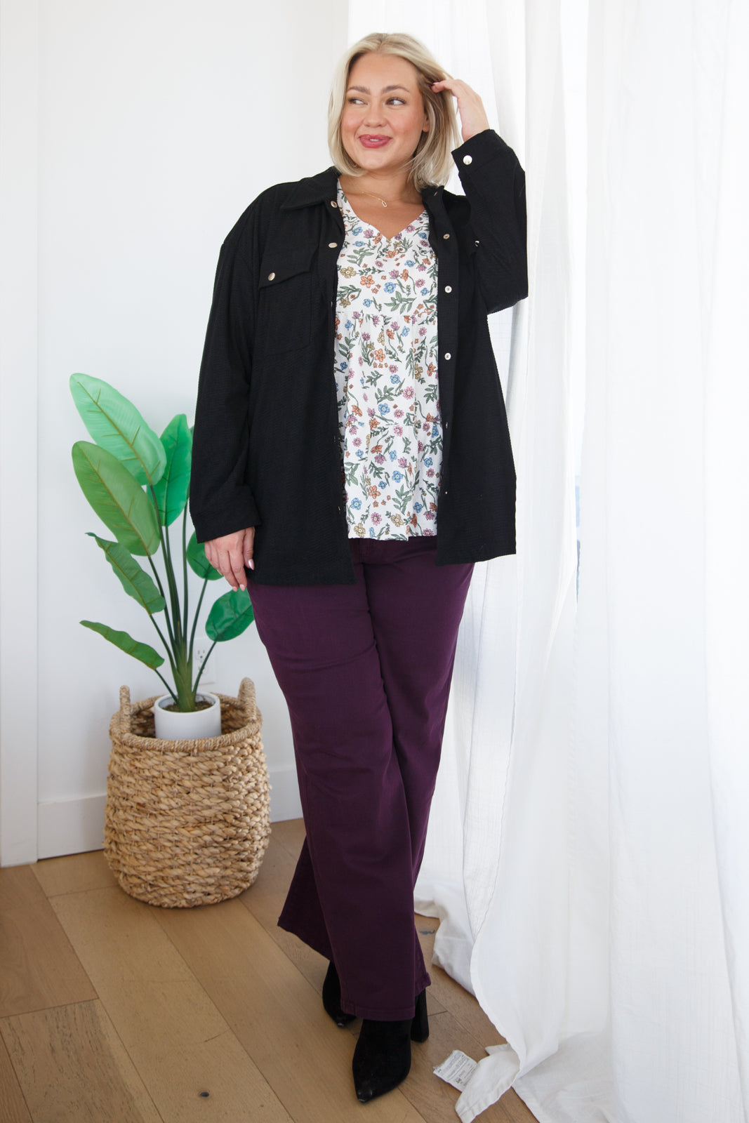 Mica High Rise Wide Leg Jeans in Plum