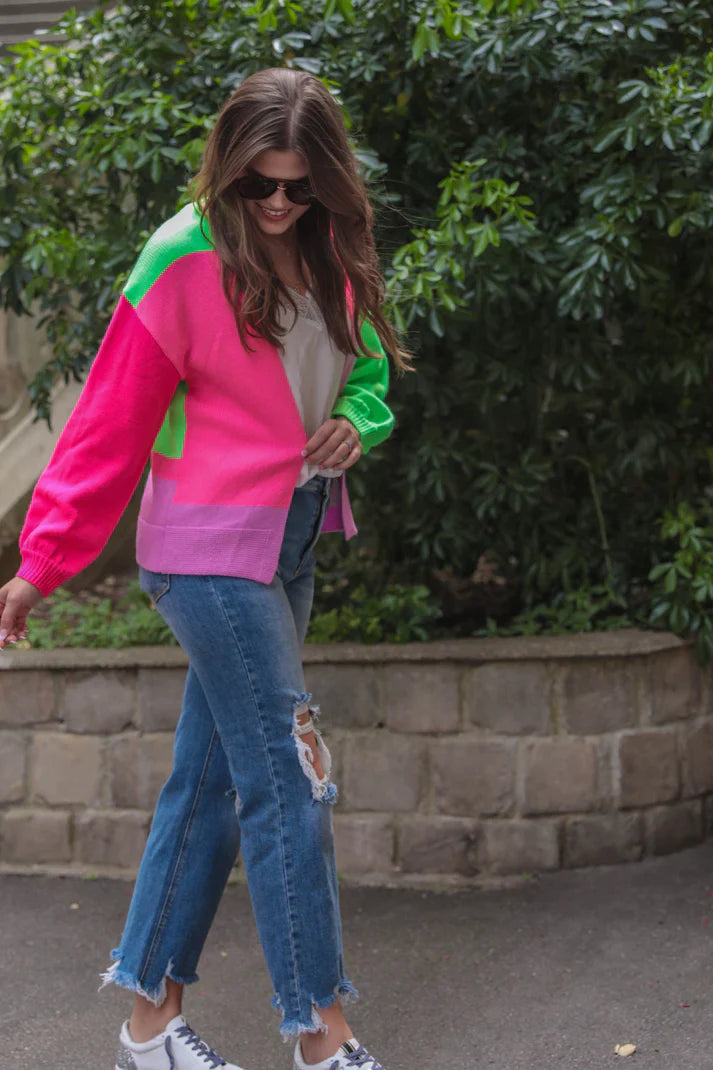 PREORDER: Happy Vibes Color Block Cardigan