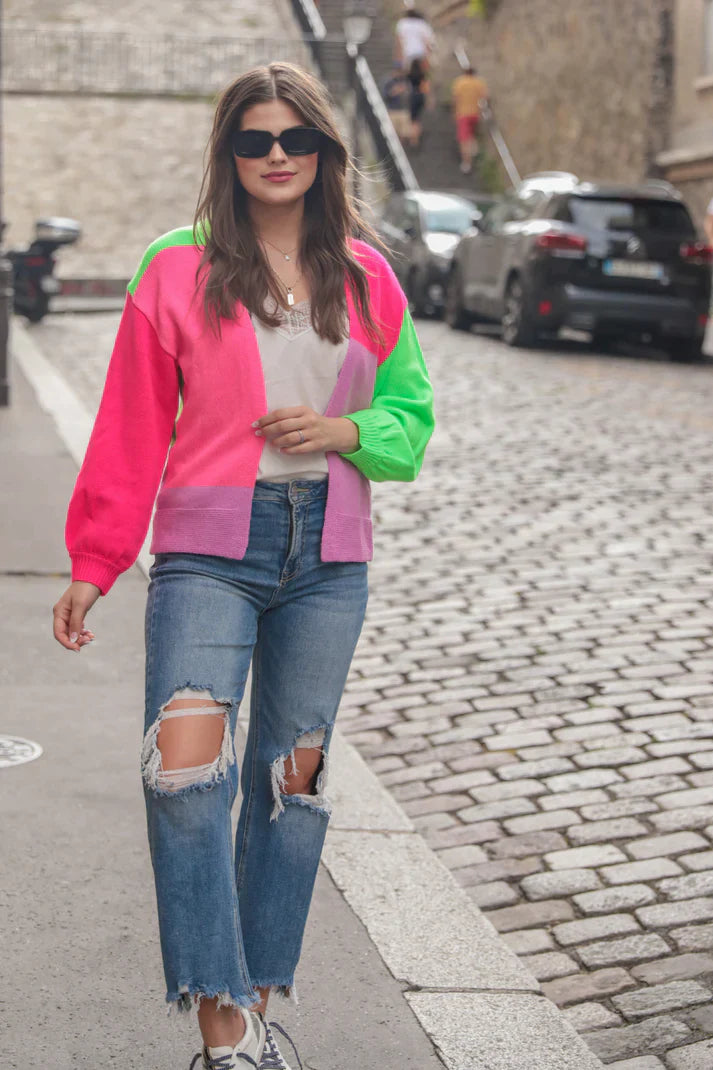 PREORDER: Happy Vibes Color Block Cardigan