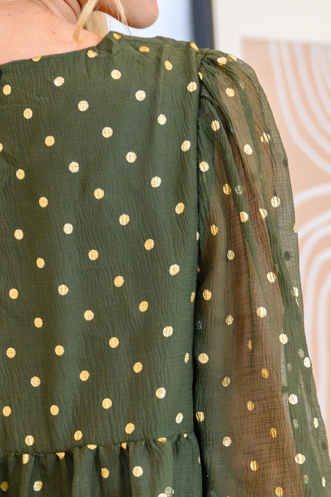 Coya Metallic Dot Tiered Blouse in Olive