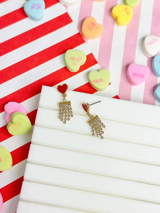 PREORDER: Crystal Fringe Heart Dangle Earrings