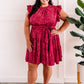 Mock Neck Floral Dress With Belt In Magenta
