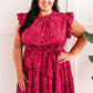 Mock Neck Floral Dress With Belt In Magenta