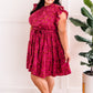 Mock Neck Floral Dress With Belt In Magenta