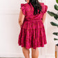 Mock Neck Floral Dress With Belt In Magenta