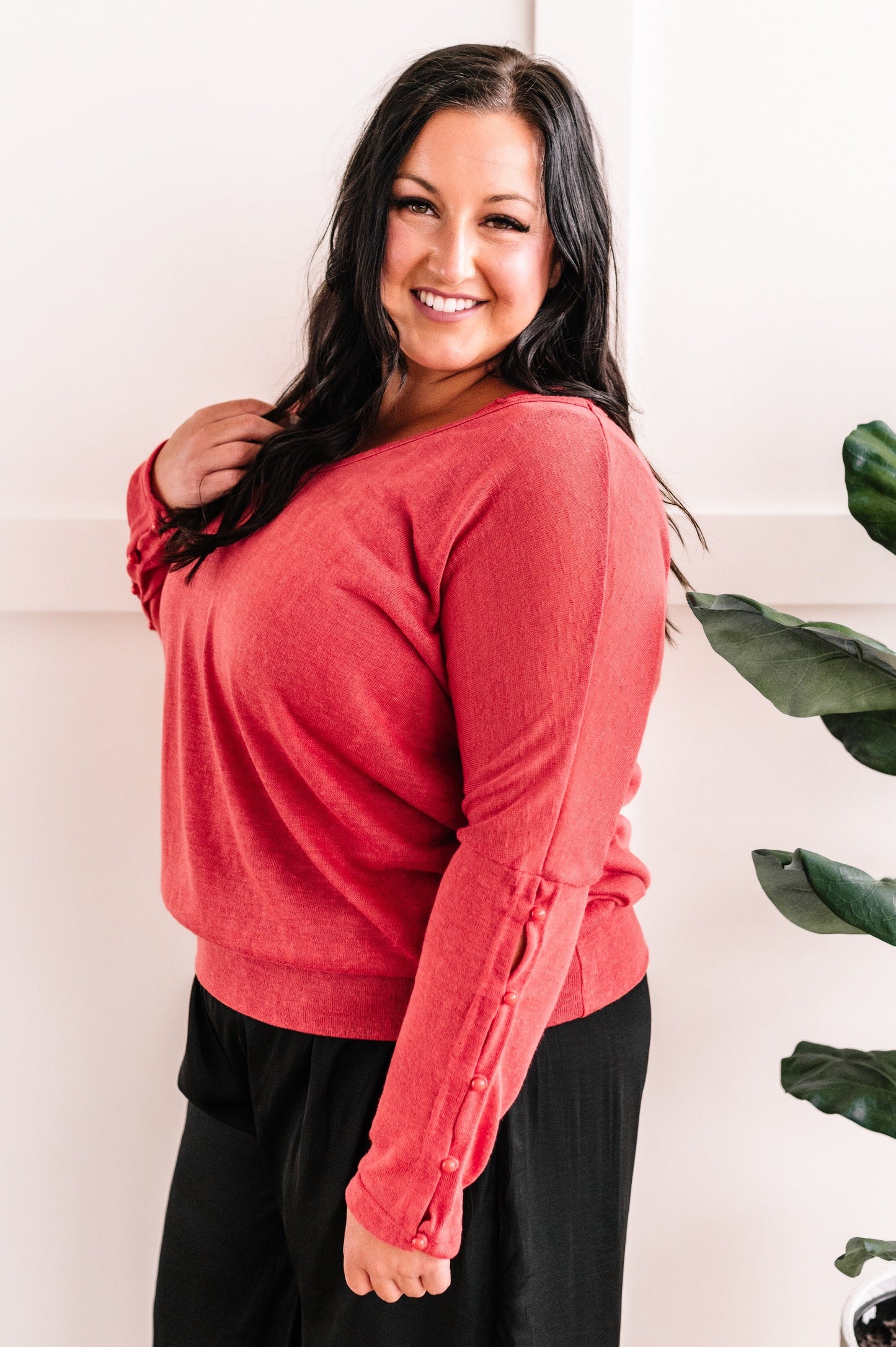 Double Layered Long Sleeve Top With Button Detail In Sweetheart