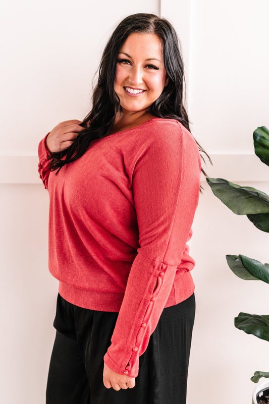 Double Layered Long Sleeve Top With Button Detail In Sweetheart