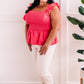 Smocked Sleeveless Top With Ruffle Detail In Watermelon