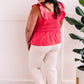 Smocked Sleeveless Top With Ruffle Detail In Watermelon