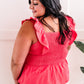 Smocked Sleeveless Top With Ruffle Detail In Watermelon