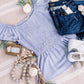 I Flit, I Float Baby Blue Smocked Flutter Sleeve Top