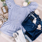 I Flit, I Float Baby Blue Smocked Flutter Sleeve Top