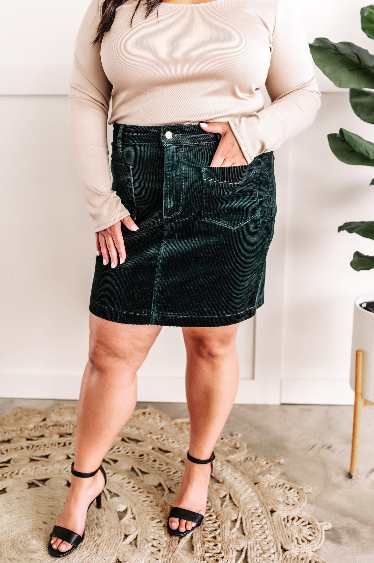 High Waisted Corduroy Skirt In Emerald By Judy Blue Jeans