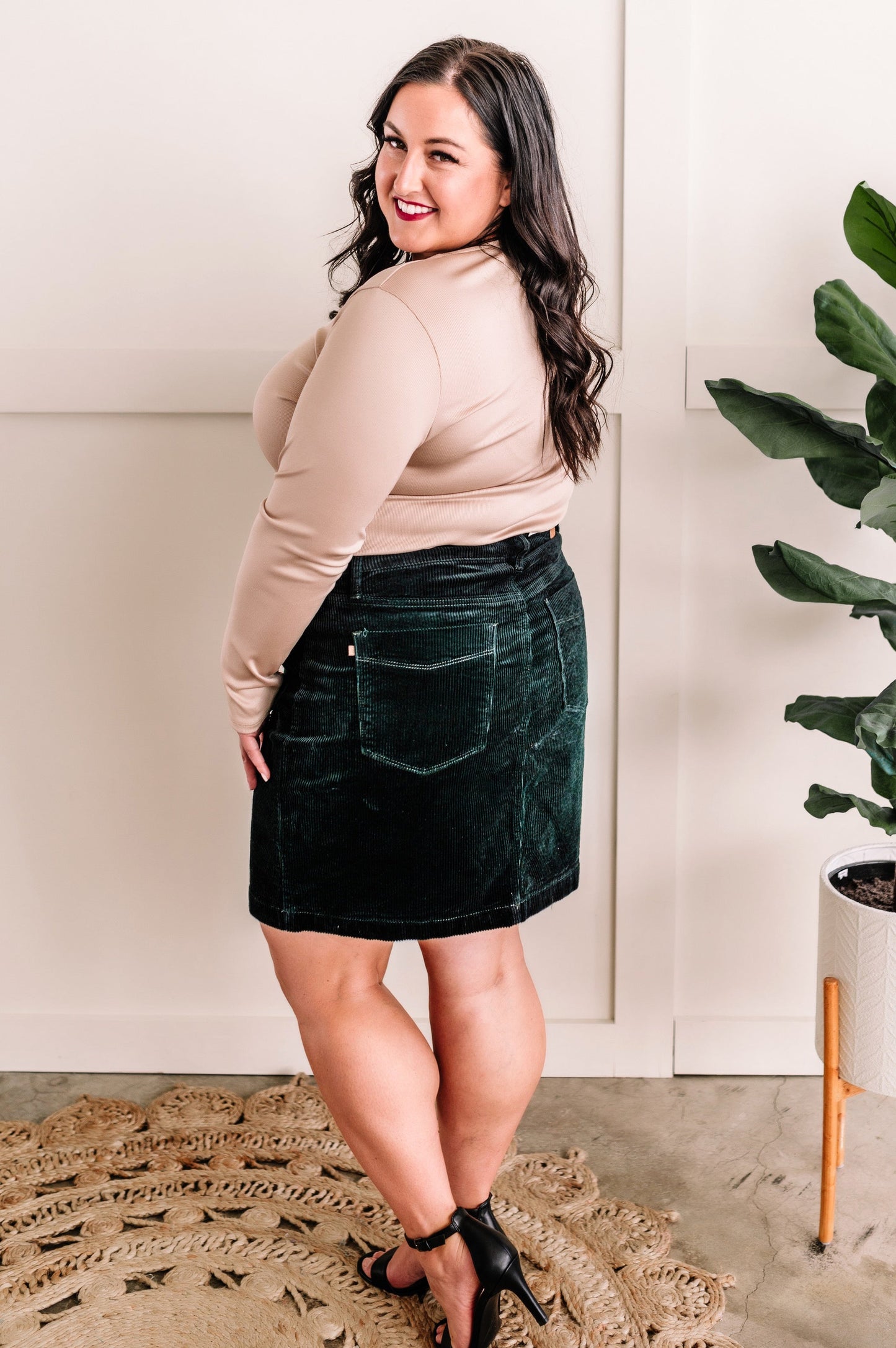 High Waisted Corduroy Skirt In Emerald By Judy Blue Jeans