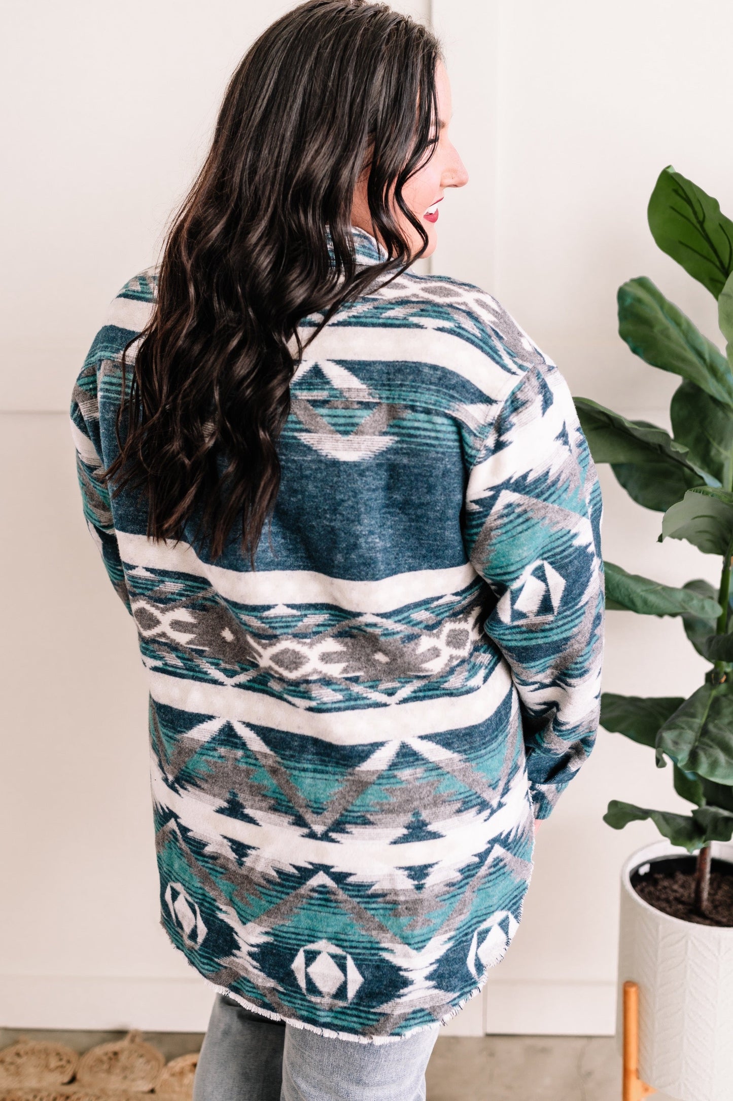Teal Aztec Print Button Down Shacket 11.24