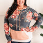 Color Block Long Sleeve Hoodie In Navy Florals