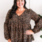 Animal Print Button Blouse In Black & Taupe