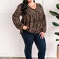 Animal Print Button Blouse In Black & Taupe