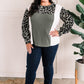 Color Block Long Sleeve Top In Sage & Leopard