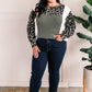Color Block Long Sleeve Top In Sage & Leopard