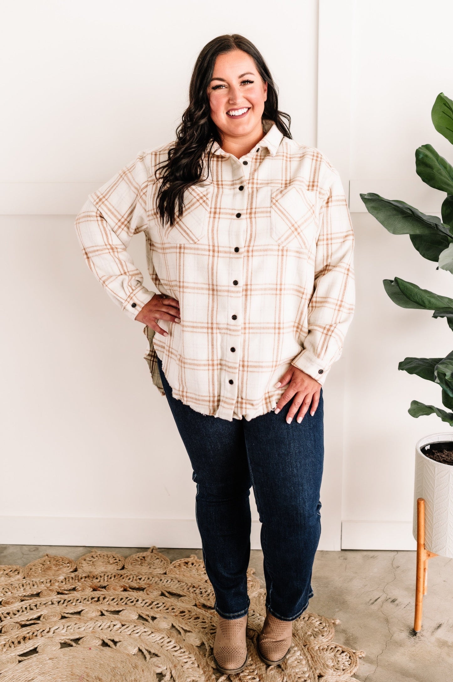 Soft Plaid Button Down Top In Fresh Neutrals
