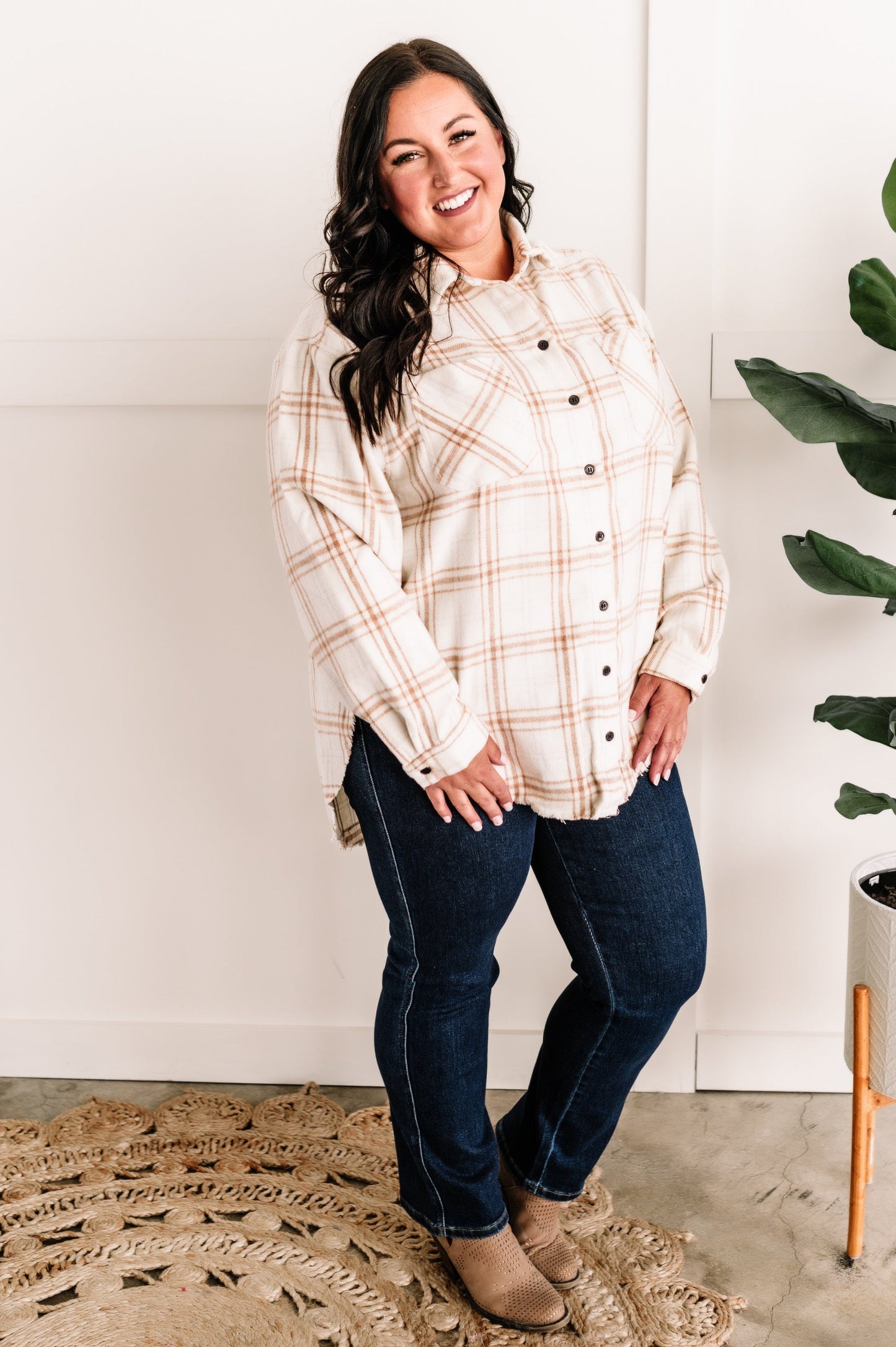Soft Plaid Button Down Top In Fresh Neutrals