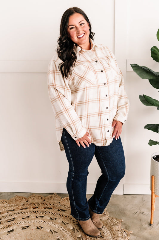Soft Plaid Button Down Top In Fresh Neutrals