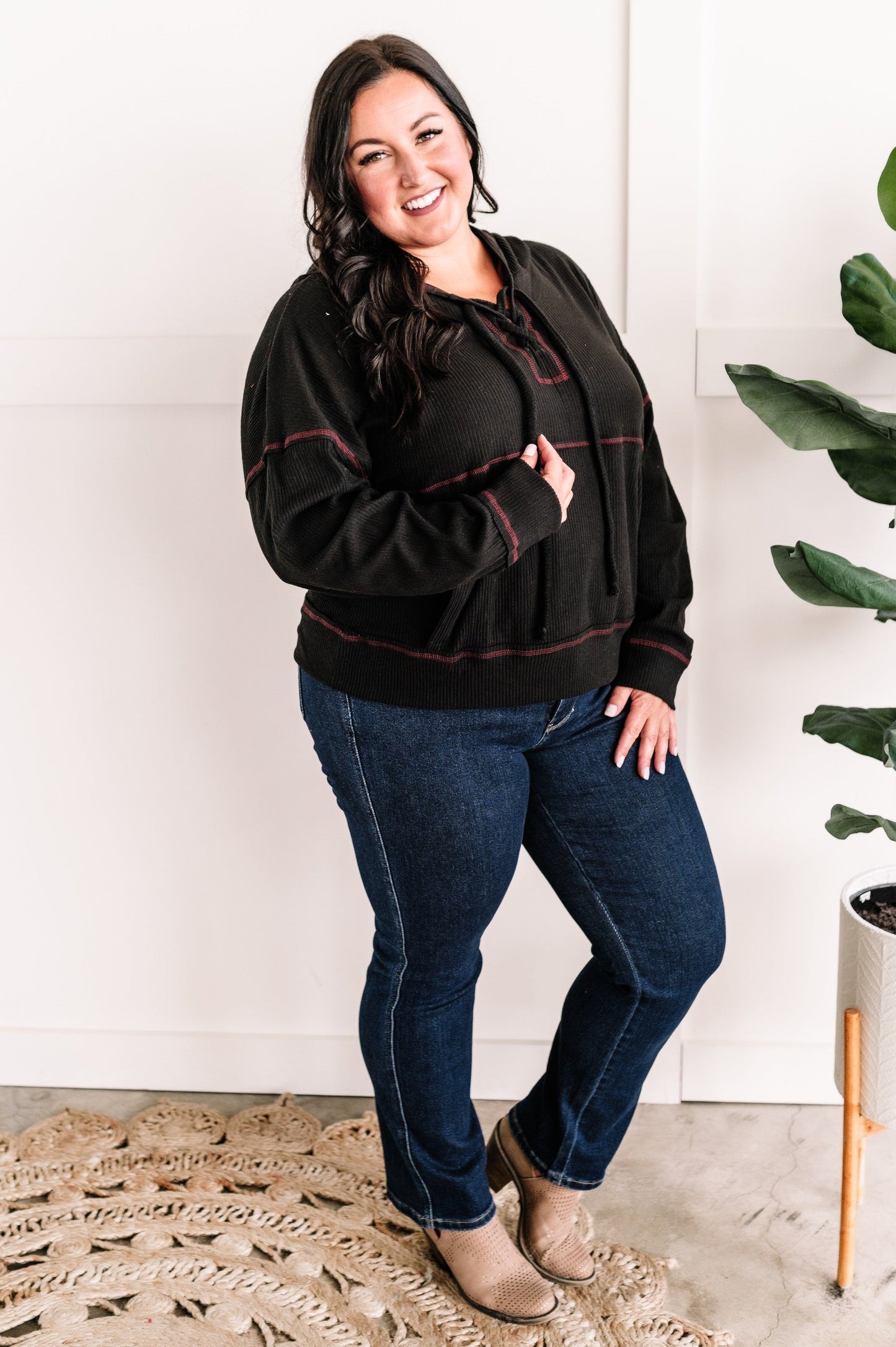 Lace Up Soft Swoodie In Magenta & Black