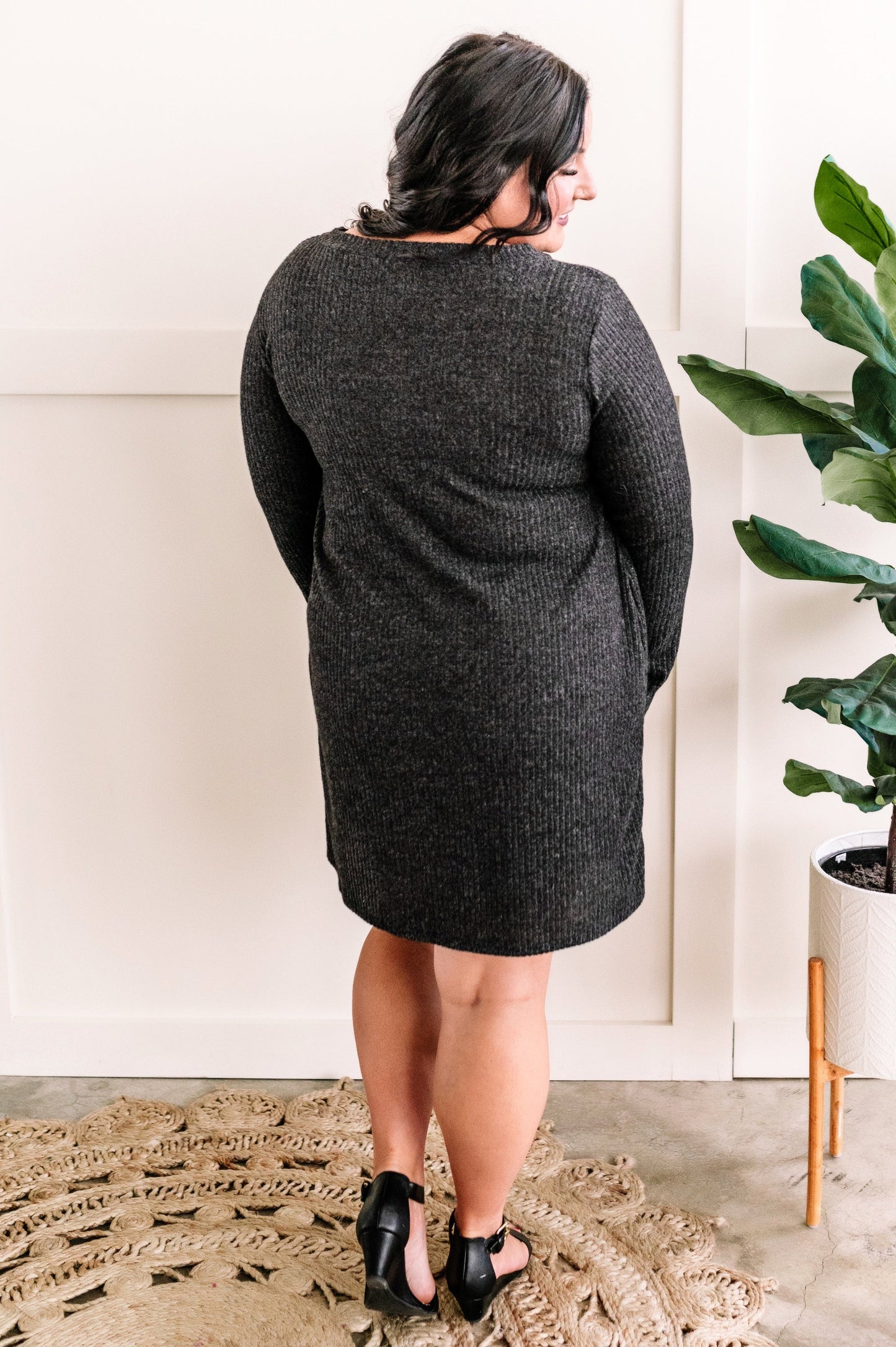 Soft Decorative Button Front Dress In Charcoal 11.22