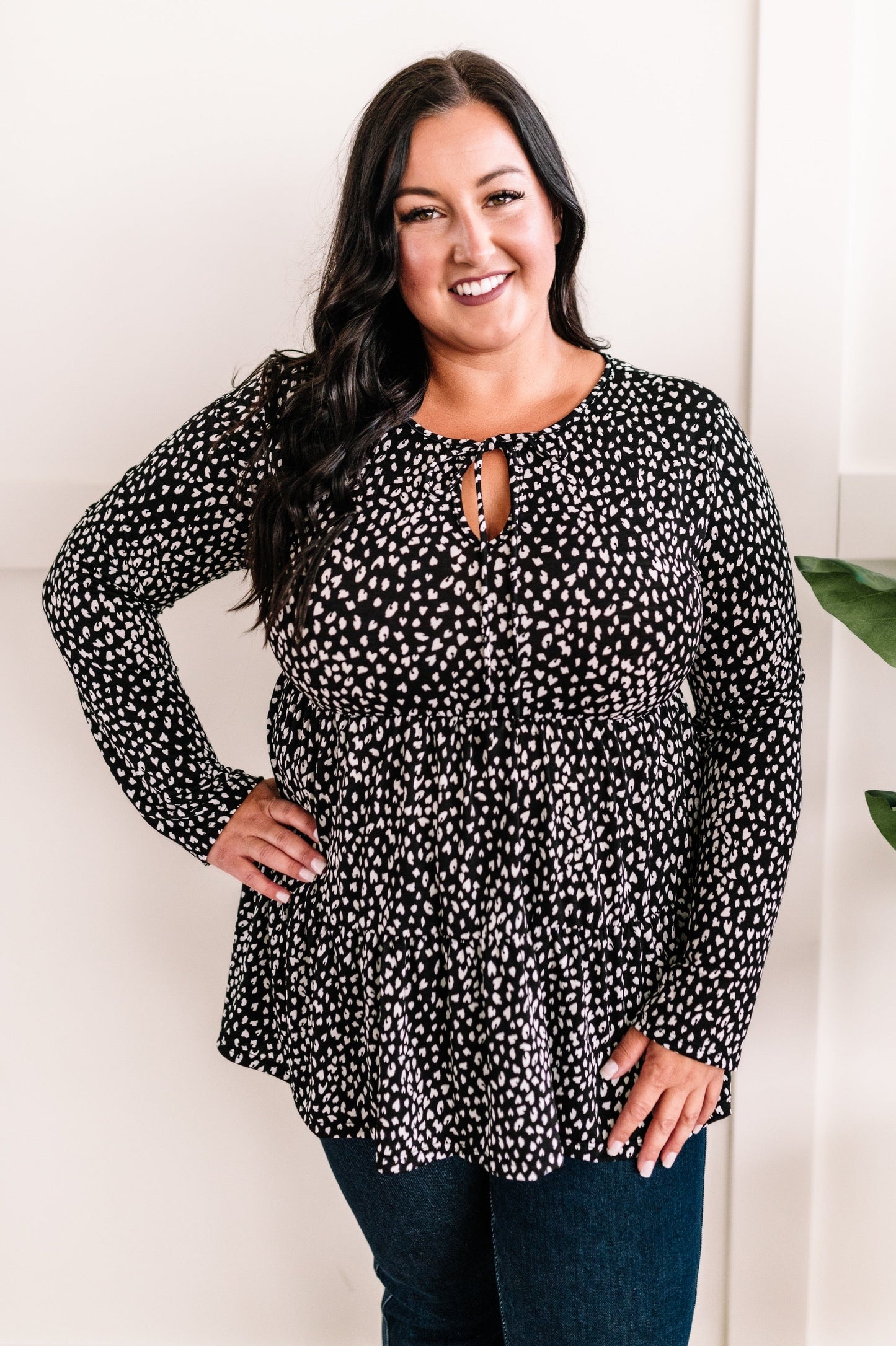 Tie Front Tiered Top In Black & White Animal Print 11.22