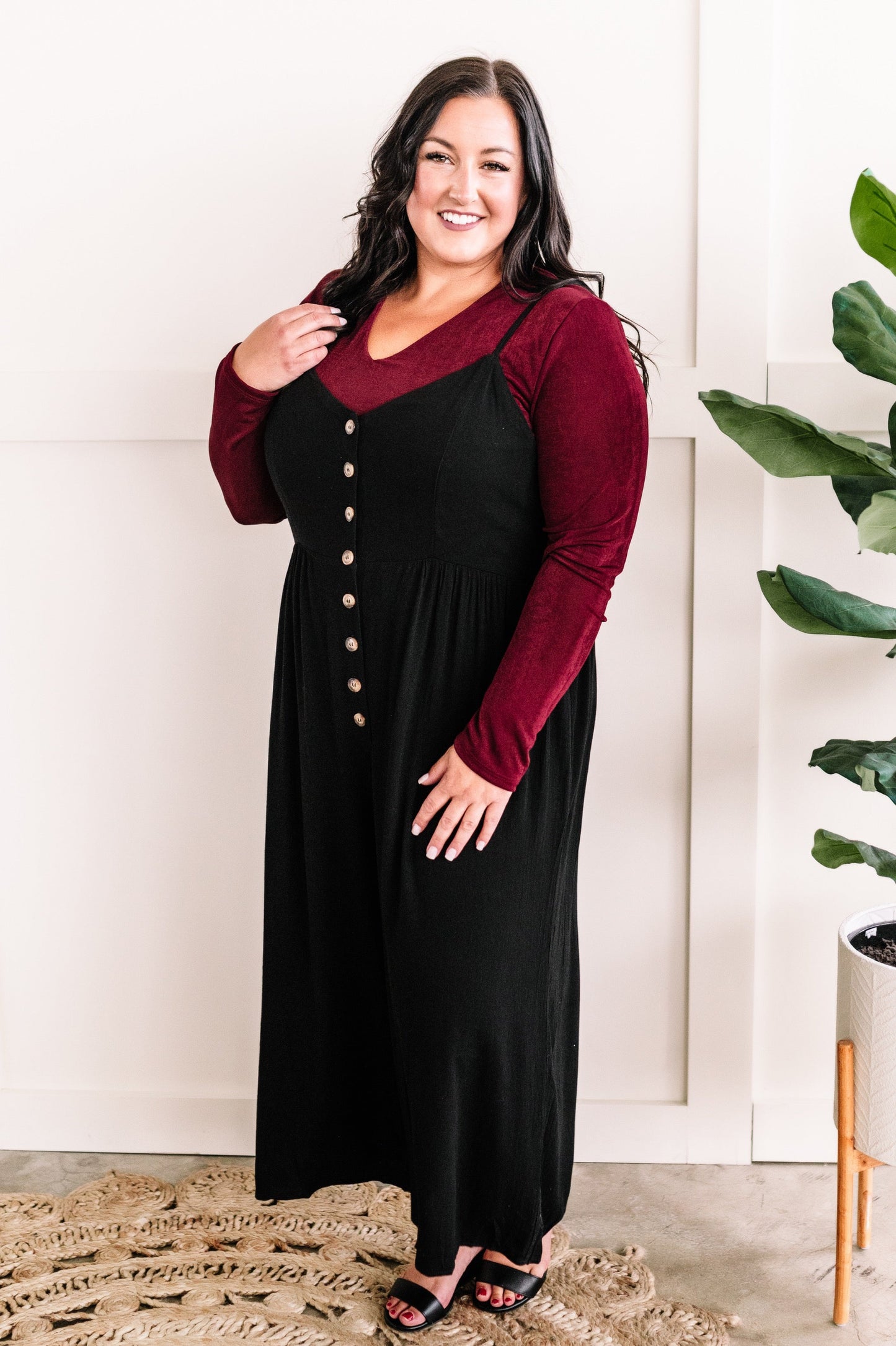 Button Down Jumpsuit In Natural Black