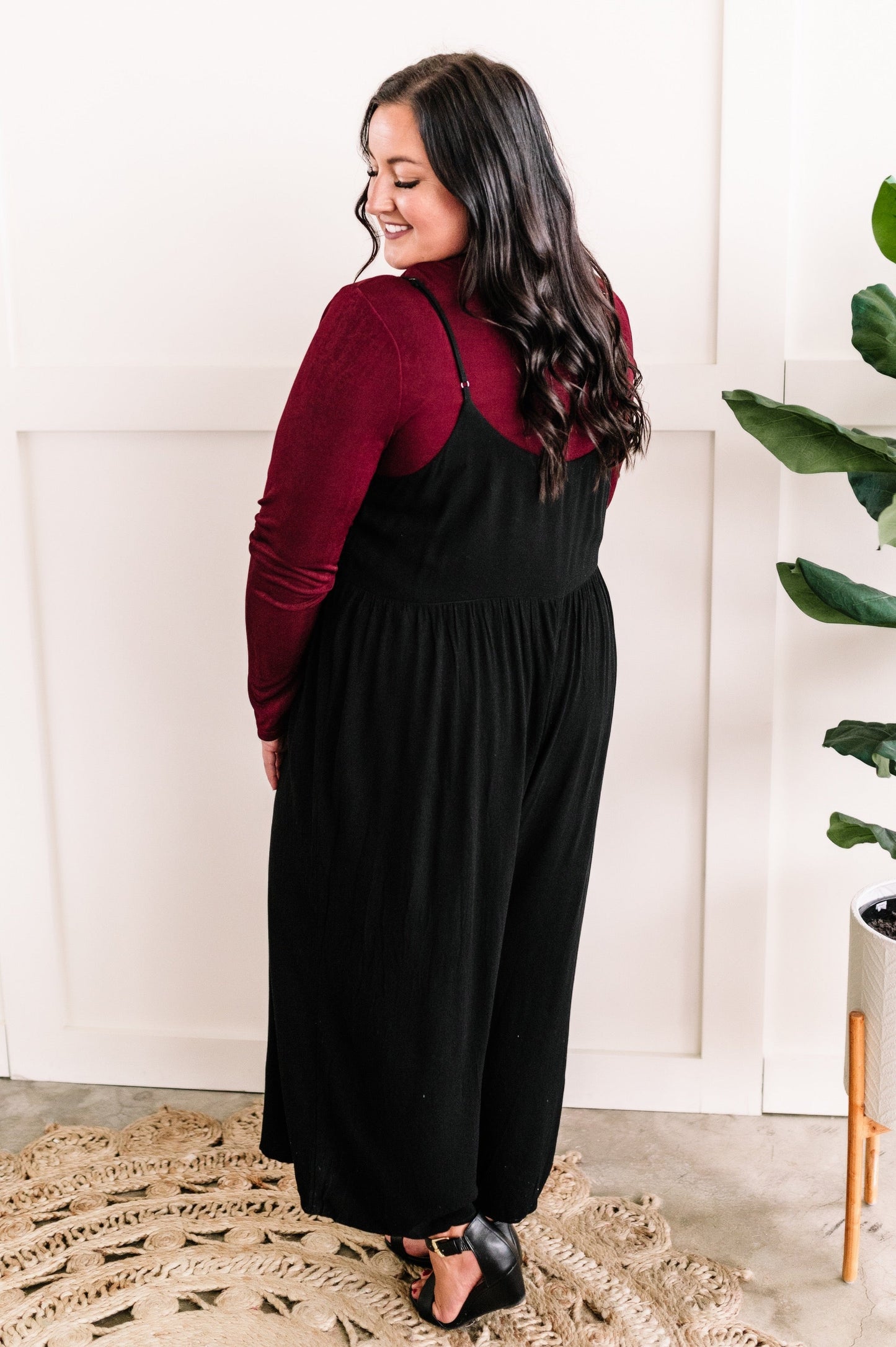 Button Down Jumpsuit In Natural Black