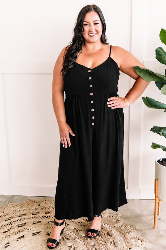Button Down Jumpsuit In Natural Black