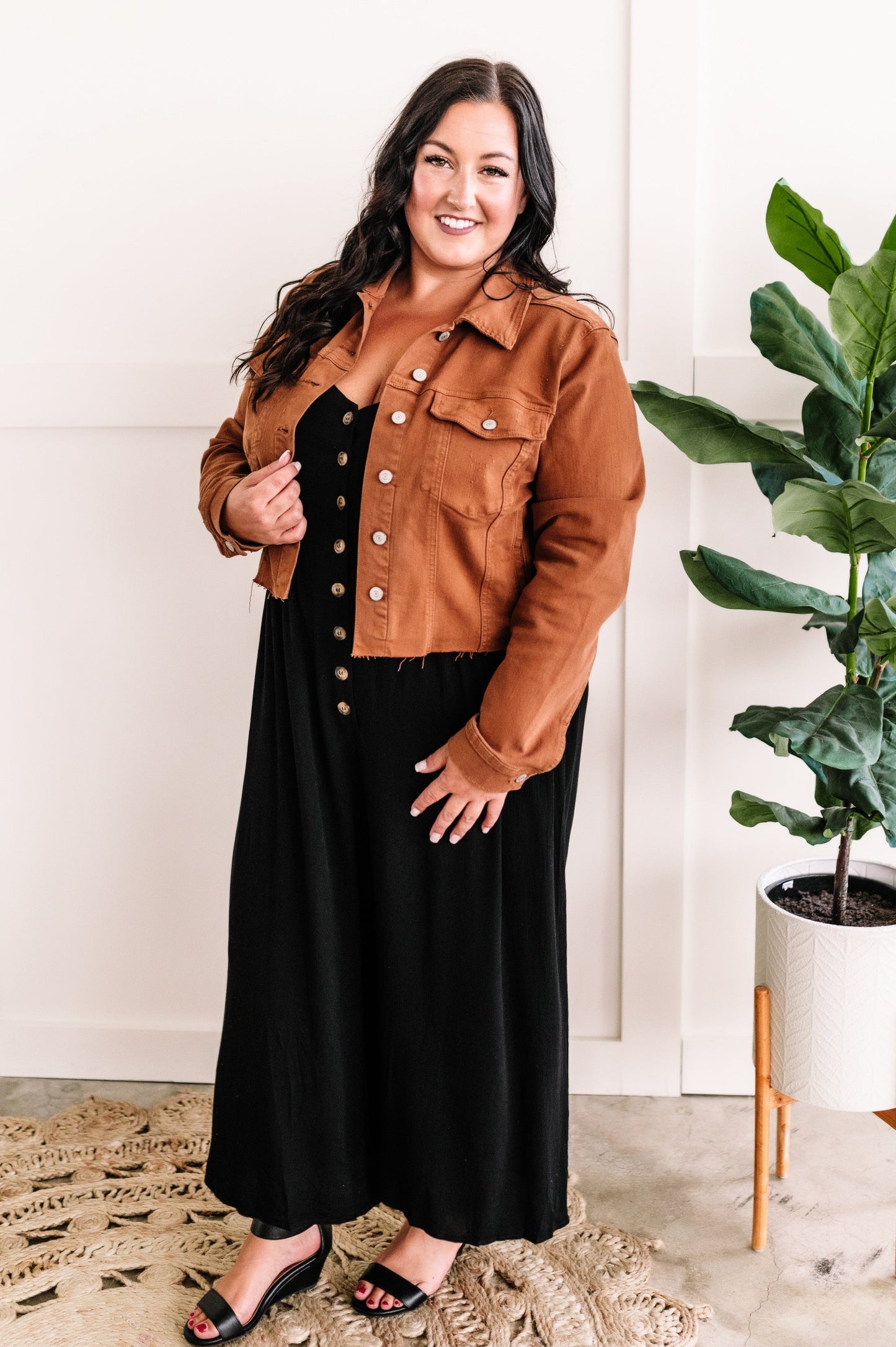 Button Down Jumpsuit In Natural Black