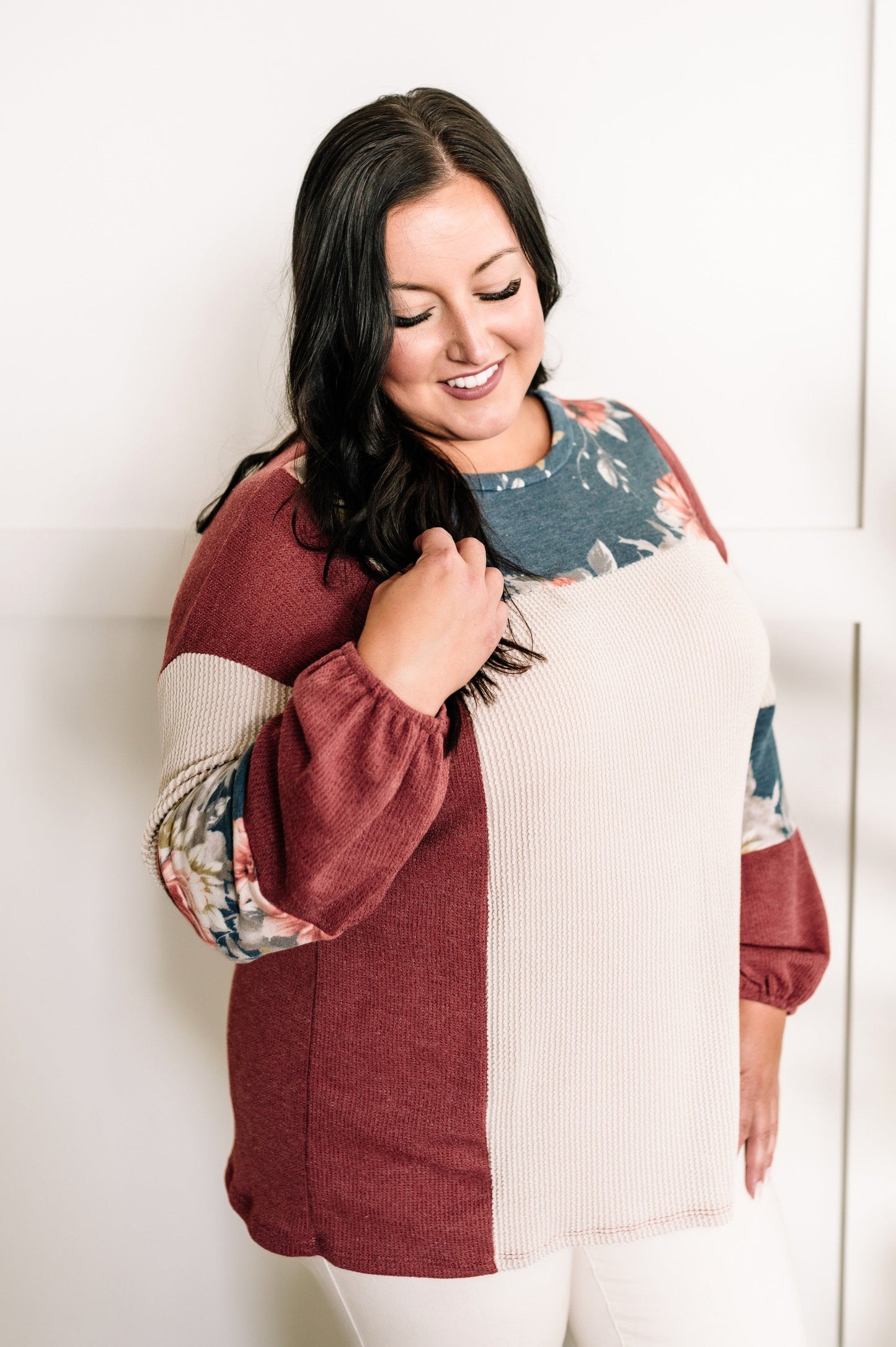 Cream Color Block Top In Rustic Fall Florals