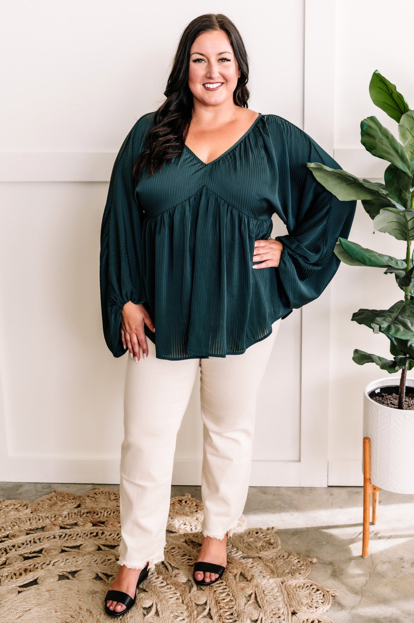 Elegant Shadowed Blouse With Tie Back Detail In Midnight Emerald 11.20