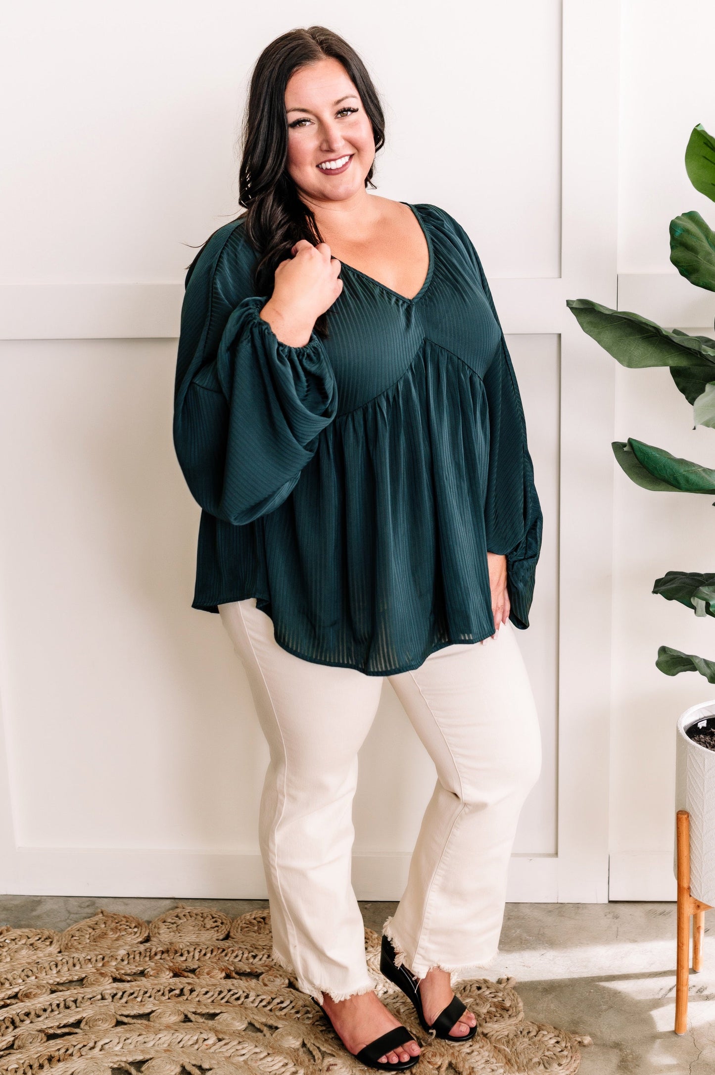 Elegant Shadowed Blouse With Tie Back Detail In Midnight Emerald 11.20