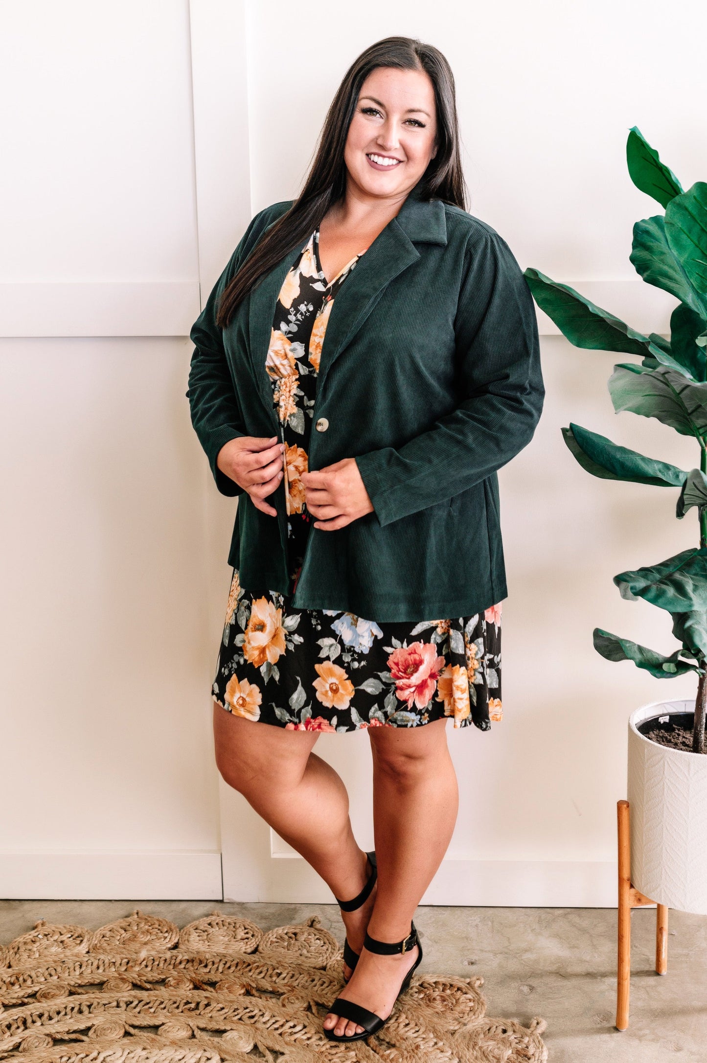 Empire Waist Dress With Tie Back Detail In Black & Warm Florals 11.21