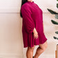Mock Neck Long Sleeve Dress In Deep Magenta
