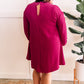 Mock Neck Long Sleeve Dress In Deep Magenta