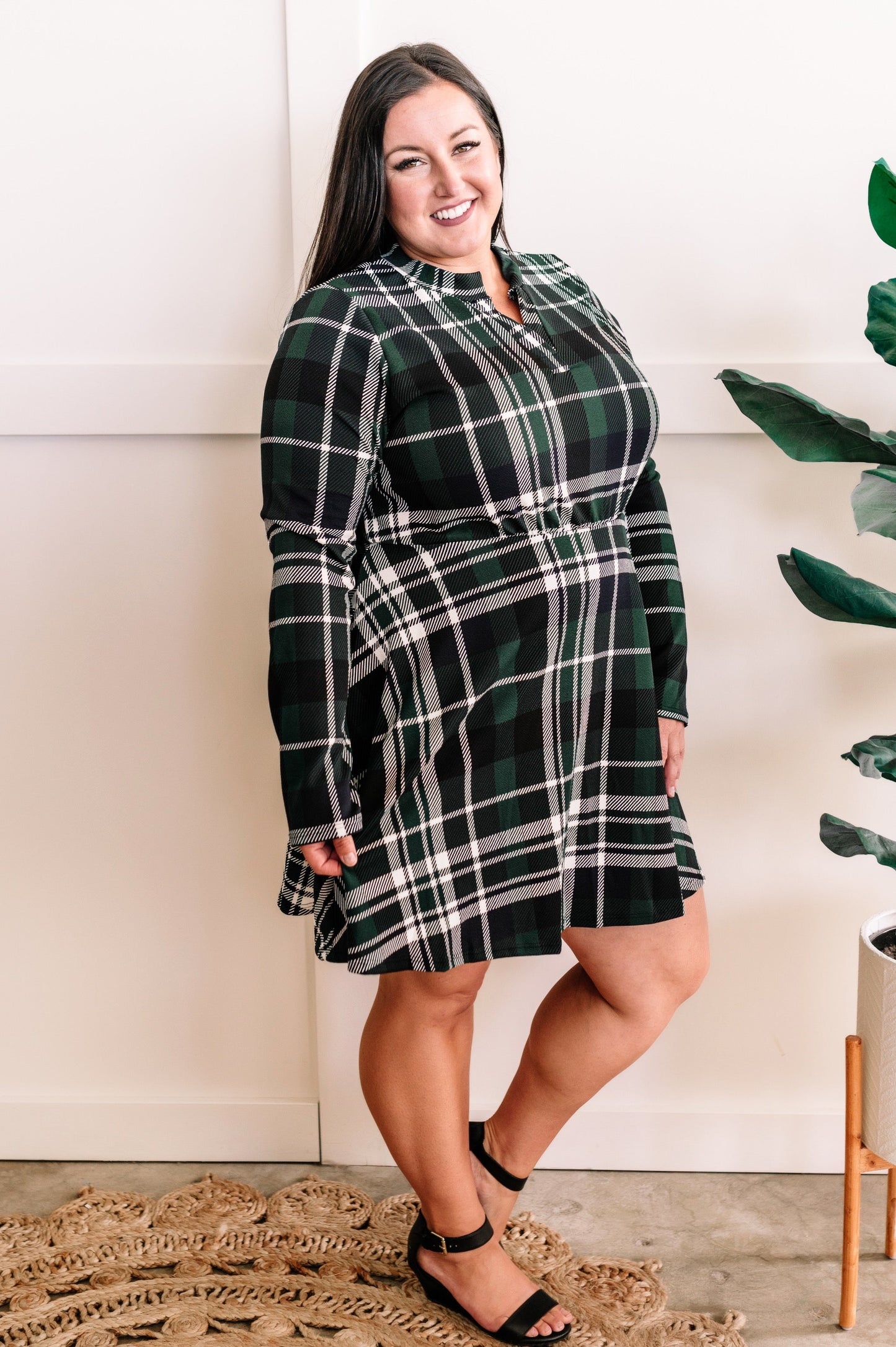 Front Dress With Attached Shorts In Tartan Plaid Green 11.22