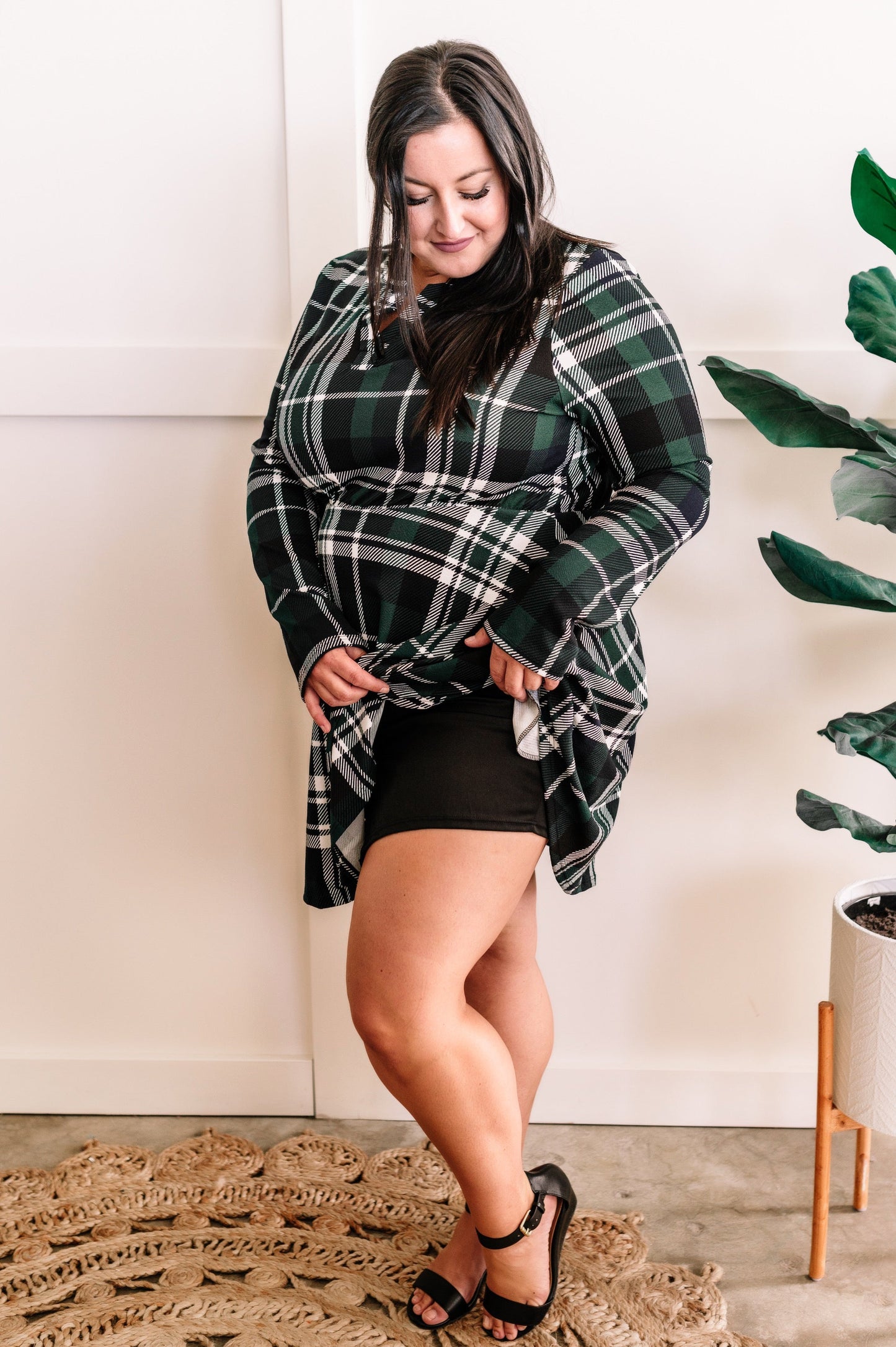 Front Dress With Attached Shorts In Tartan Plaid Green 11.22