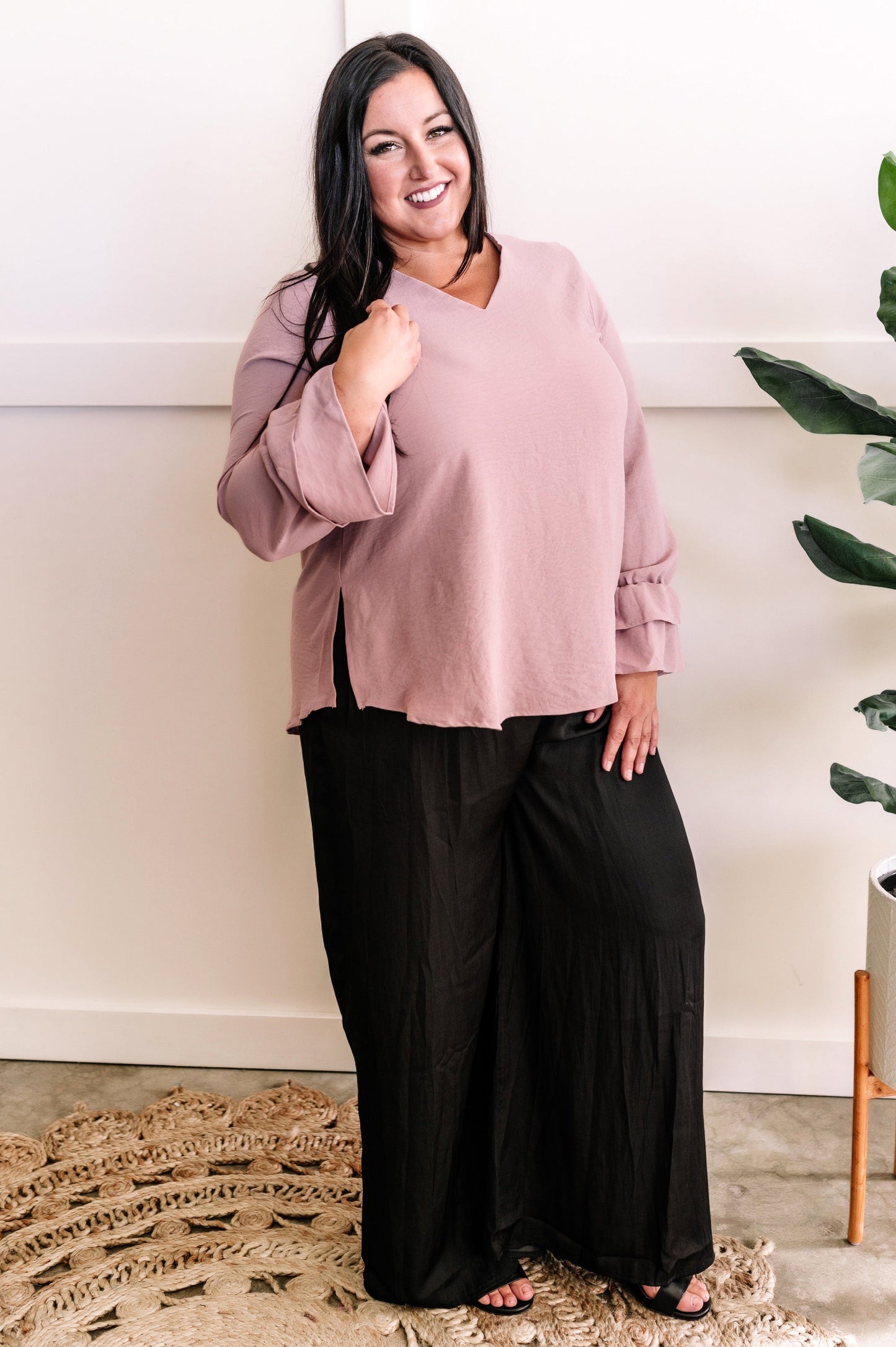 Wide Leg Satin Dress Pants In Black