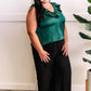 Satin Ruffled V Neck Blouse In Rich Emerald Green 11.21