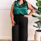 Satin Ruffled V Neck Blouse In Rich Emerald Green 11.21