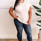 Button Front Top With Lace Sleeves In Crisp Morning