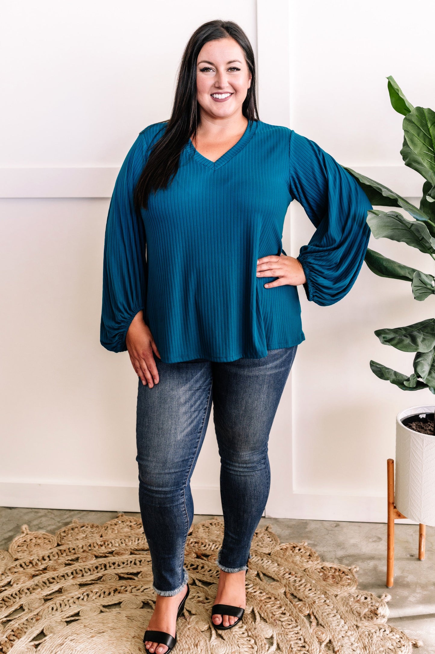 Jade Knit Top With High/Low Sleeve