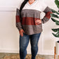 V Neck Long Sleeve Color Block Top In Rust & Neutral Leopard 11.22