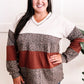V Neck Long Sleeve Color Block Top In Rust & Neutral Leopard 11.22